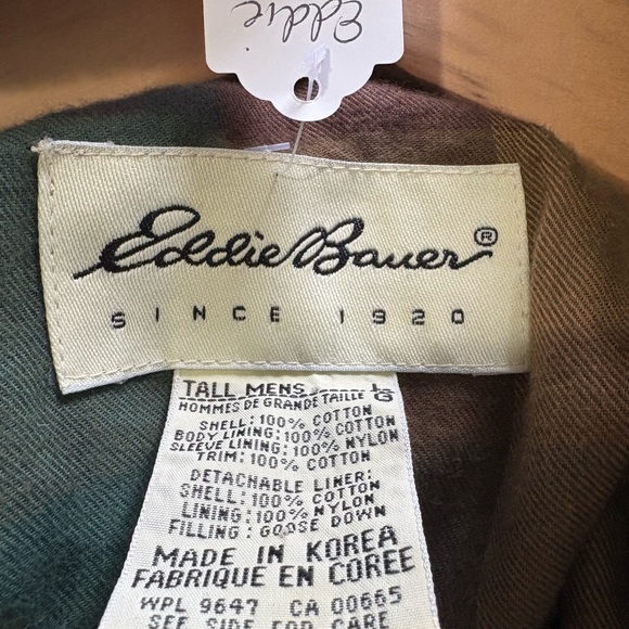 *Eddie Bauer Barn Jacket Mens L Tan Chore Coat Flannel Lined Button Cabincore - Picture 10 of 11